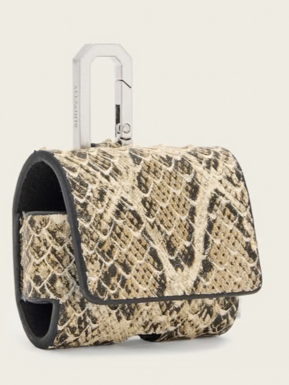 All Saints Python-Print AirPods Case in Beige and Black